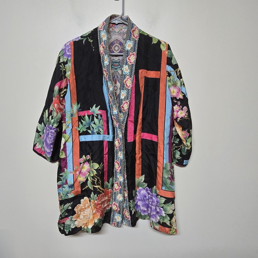 Johnny Was La Jardin Yena Floral-Print Kimono Silk Reversible Boho‎ Womens Sz S